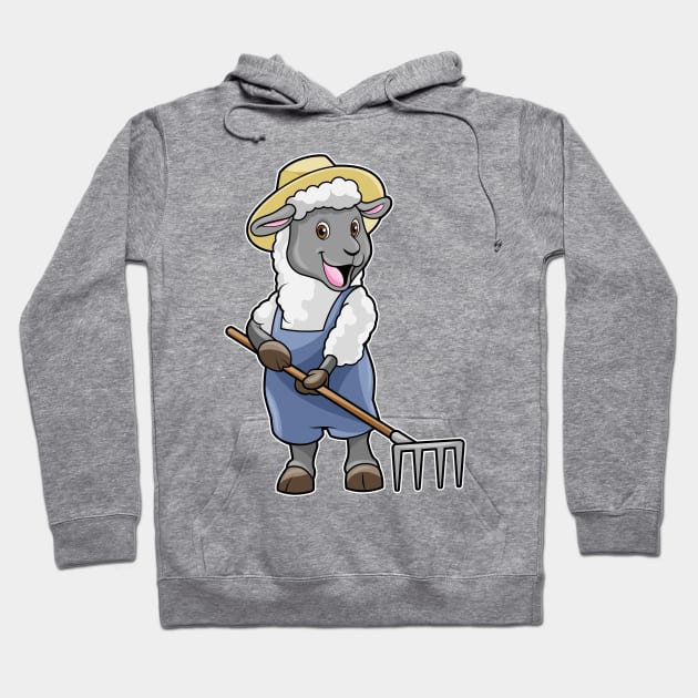 Sheep as Farmer with Rake & Hat Hoodie by Markus Schnabel